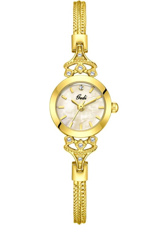 Accessories - Women's Gold Elegant Steel Mesh Strap Luxury Rhinestone Pearl Dial Quartz Watch